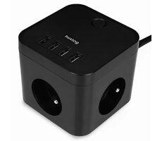 Huslog Prodlužovací přívod 230V 1.5m černá / 3 zásuvky / 4x USB-A