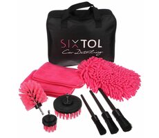 SIXTOL CAR DETAILING PINK 9 / Multifunkční sada nástrojů pro čištění a mytí auta / 9ks 