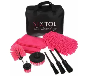SIXTOL CAR DETAILING PINK 9 / Multifunkční sada nástrojů pro čištění a mytí auta / 9ks 