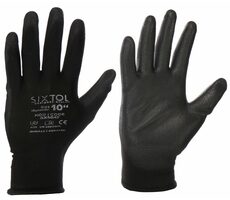 SIXTOL GLOVE PE-PU 10  černé / Rukavice pracovní z polyesteru polomáčené v polyuretanu / velikost 10 