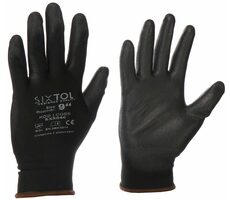 SIXTOL GLOVE PE-PU 9 černé / Rukavice pracovní z polyesteru polomáčené v polyuretanu / velikost 9