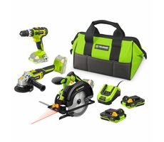 FIELDMANN 20V Startovací sada do dílny / Kotoučová pila / Vrtačka s příklepem / Úhlová bruska / Baterie + rychlonabíječ 