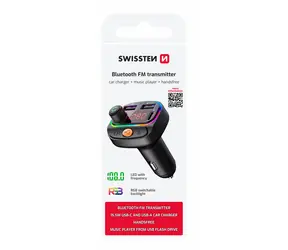 SWISSTEN Bluetooth FM Transmitter černá / RGB / USB-A + USB-C / BT