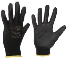 SIXTOL GLOVE PE-PU 11 černé vel 11" / Rukavice pracovní z polyesteru polomáčené v PU / 6 párů 