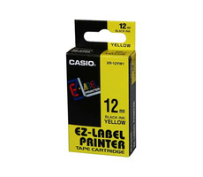 CASIO originální páska do tiskárny štítků CASIO XR-12YW1 / černý tisk / žlutý podklad / nelaminovaná / 8m / 12mm