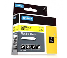 Dymo originální páska do tiskárny štítků 12mm x 3.5m (žlutý podklad) / černý tisk / RHINO flexibilní nylonová