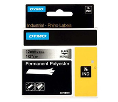 Dymo originální páska do tiskárny štítků 12mm x 5.5m (metalický podklad) / černý tisk / RHINO permanentní polyesterová D