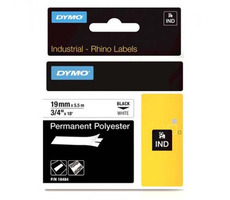 Dymo originální páska do tiskárny štítků 19mm x 5.5m / černý tisk / bílý podklad / RHINO permanentní polyesterová D1