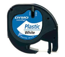 Dymo originální páska do tiskárny štítků 12mm x 4m (bílý podklad) / černý tisk / LetraTag plastová páska