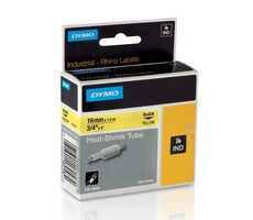 Dymo originální páska do tiskárny štítků 19mm x 1.5mm / černý tisk / žlutý podklad / RHINO / teplem smrštitelná