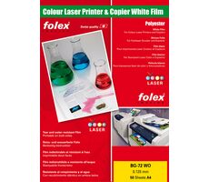 folex BG-72 WO DIN A4 / Bílá lesklá polysterová fólie pro oboustranný tisk / laser / 50 ks