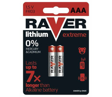 Baterie AAA Raver, 1,5V Lithium, vydrží až 7x déle než alkalické baterie, 2 ks
