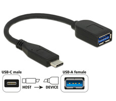 DeLock adaptér SuperSpeed USB 10 Gbps (USB 3.1 Gen 2) USB Type-C male > USB Typ-A samice 10 cm koaxiál Premium černá