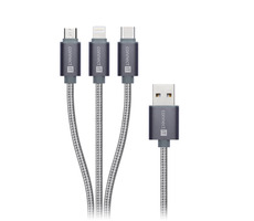 CONNECT IT Wirez 3in1 USB-C & Micro USB & Lightning 1.2m stříbrno-šedá