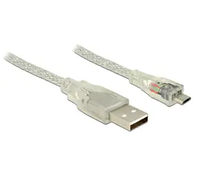 DeLock kabel USB 2.0 A samec <-> USB 2.0 micro B samec / 2 m / transparentní