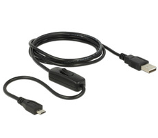DeLock nabíjecí kabel USB 2.0 Type-A samec > USB 2.0 Micro-B samec s vypínačem pro Raspberry Pi 1.5 m