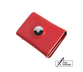 FIXED Tripple Wallet AirTag Kožená peněženka z pravé hovězí kůže červená