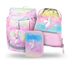 BAAGL SET 3 - Školní set Airy Rainbow Unicorn / aktovka / penál / sáček