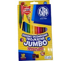 ASTRA Trojhranné pastelky 12ks Jumbo s ořezávátkem (včetně vícebarevné pastelky)