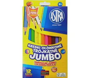 ASTRA Trojhranné pastelky 12ks Jumbo s ořezávátkem (včetně zlaté a stříbrné barvy)