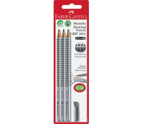 FABER-CASTELL Grip 2001 set Grafitová tužka - HB 3ks + guma