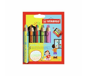 STABILO® woody 3 in 1 duo - dvoubarevná tuha - 5 ks sada s ořezávatkem