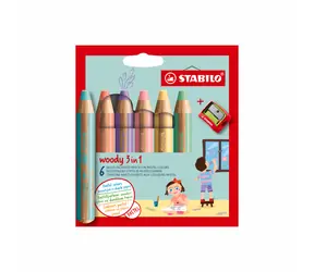 STABILO® woody 3 in 1 - 6 ks sada s ořezávátkem - 6 různých pastelových barev