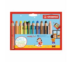 STABILO® woody 3 in 1 - 10 ks sada s ořezávátkem - 10 různých barev