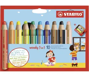 STABILO® woody 3 in 1 - 10 ks sada s ořezávátkem - 10 různých barev