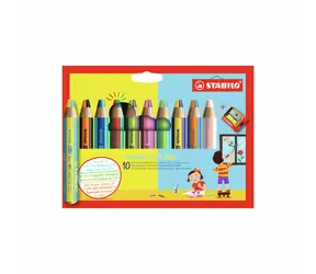 STABILO® woody 3 in 1 duo - dvoubarevná tuha - 10 ks sada s ořezávatkem