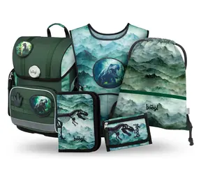 BAAGL SET 5 Ergo Dino: aktovka, penál, sáček, zástěra, peněženka