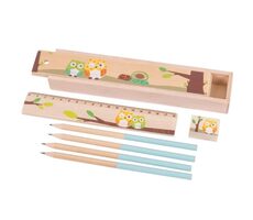 Bigjigs Toys dřevěný penál sovičky modrá / od 3 let 
