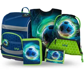 BAAGL SET 5 - Školní set  Zippy Plus Fotbalový Míč: aktovka / penál / sáček / zástěra / peněženka