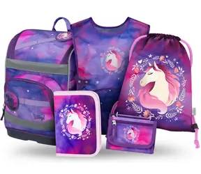 BAAGL SET 5 - Školní set  Zippy Plus Kůň: aktovka / penál / sáček / zástěra / peněženka