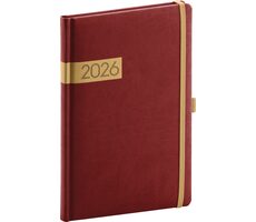 NOTIQUE Týdenní diář Twill 2026, bordó-zlatý, 15 x 21 cm