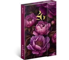 NOTIQUE Týdenní magnetický diář Fialové květy 2026, 11 x 16 cm