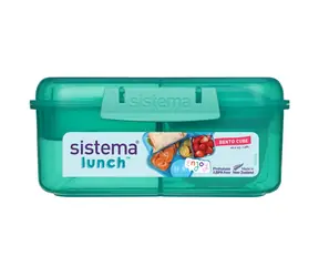 Sistema Dělený svačinový box Lunch Bento Cube s nádobou na jogurt a 2 tácky 1,25 l, mátová