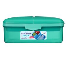 Sistema Lunch Quaddie Dělený svačinový box 1.5 l se 3 výklopnými přihrádkami ve víku a s lahví na pití mátová