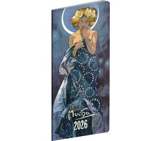 NOTIQUE Vreckový diár Alfons Mucha 2026 - plánovací mesačný / 8 x 18 cm