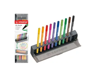 STABILO Pen 68 Click Set (0.1mm) 10 barev - stojánek na psací stůl
