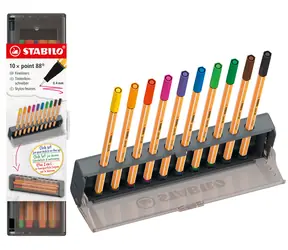 STABILO Point 88 Click Set (0.4mm) 10 barev - stojánek na psací stůl