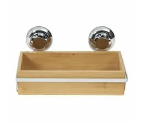 Compactor Bestlock SPA Bamboo chrom / Bambusová polička na koupelnové doplňky na zeď s přísavkou