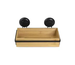 Compactor Bestlock SPA Bamboo černá / Bambusová polička na koupelnové doplňky na zeď s přísavkou