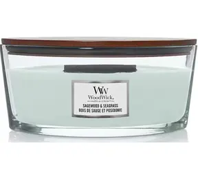 WoodWick Sagewood & Seagrass Elipsa 453.6g - svíčka loď / doba hoření: až 40 h
