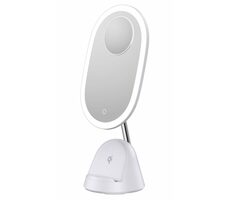 IMMAX LED kosmetické zrcátko FACE 3v1 bílá / stojánek s Qi nabíjením / 18W / 70lm / DC 12V / 1.5A