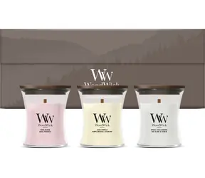 WoodWick dárkový set Evening Onyx, Solar Ylang, Coastal Sunset  - váza malá 3 ks / doba hoření: až  30h