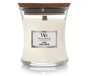WoodWick Linen 85g - váza malá / doba hoření: až  20h