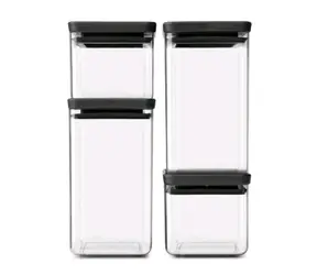 Brabantia TASTY+ Dózy na potraviny 4ks černá / 2x 0.7L & 2x 1.6L