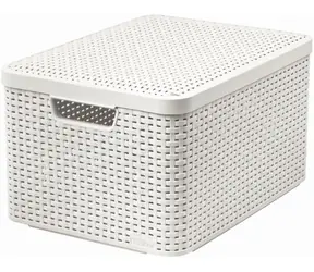 Curver Rattan Úložný košík s víkem 30 l bílá / 44.5 x 33 x 24.8 cm
