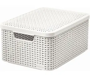 Curver Rattan Style2 M Úložný box s víkem 18 l krémově-bílá / 39.3 x 29.3 x 18.7 cm